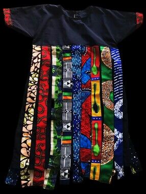 #KCG35 Kids Colorful African Print Patchwork Tunic - Black (Not Branded)